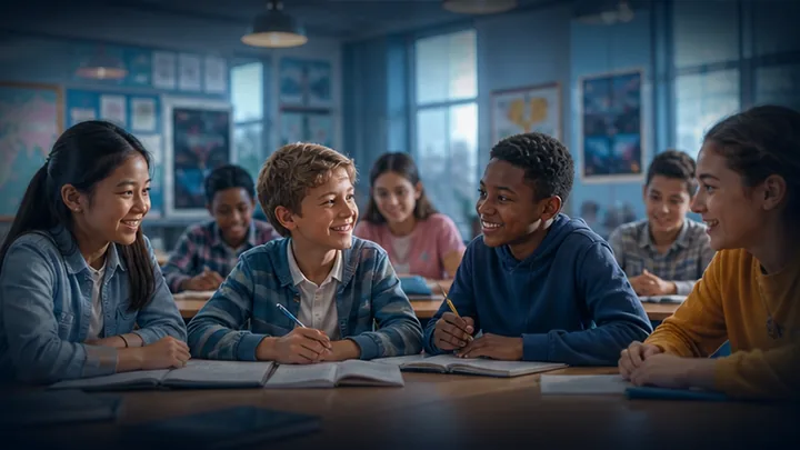 Estudiantes aprendiendo inglés
